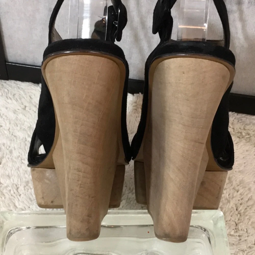 Marni black suede wedge platform heels